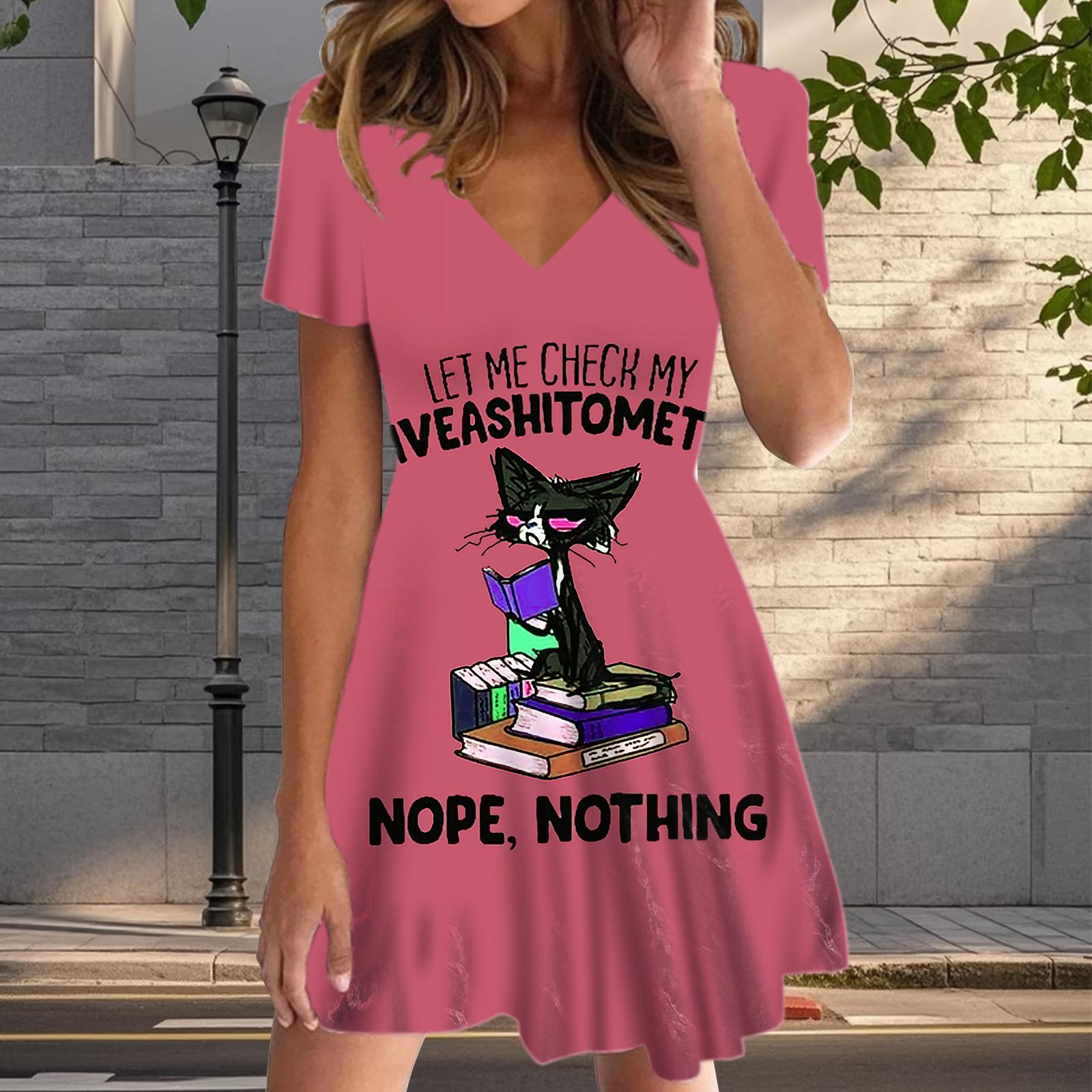 

Літня Мода Жіноча Сукня з V-подібним вирізом, коротким рукавом та принтом кота, Сексуальна Коротка Спідниця, Сукні 8XL рожевий