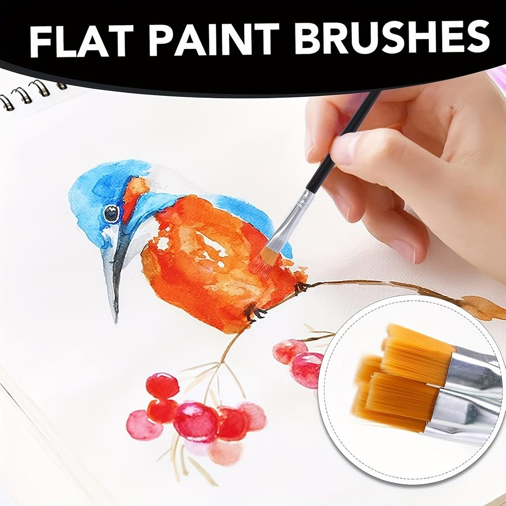 100/50pcs Black Nylon Hair Paint Brushes with Flat and Round Tip Acrylic, Suitable for Oil Painting, Craft Paint Brushes, Suitable for Acrylic