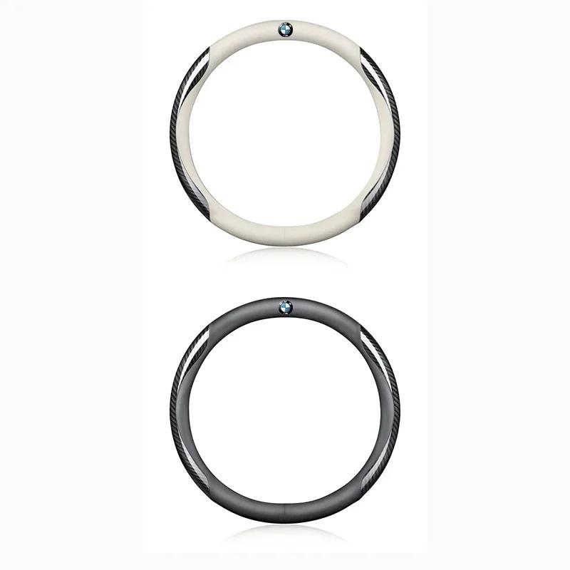 

2025 Hot PU Leather Carbon Fiber Car Steering Wheel Cover Emblem Car Accessories For BMW 50th Kith M X1 X2 X3 X4 X5 X6 X7 E46 E9 White