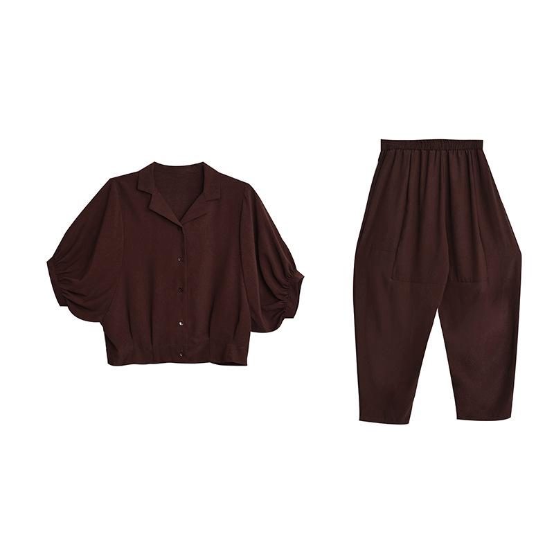 Plus Size Casual Short-sleeved Suit Women's Summer Fashion Loose Top Temperament Harem Pants Two-piece Suit