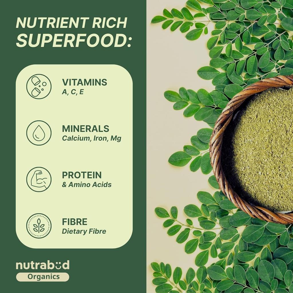 Nutrabud Moringa Tablets 1000mg Organic Supplement for Daily Energy Immunity and Digestive Support 180 Count Pack of 1