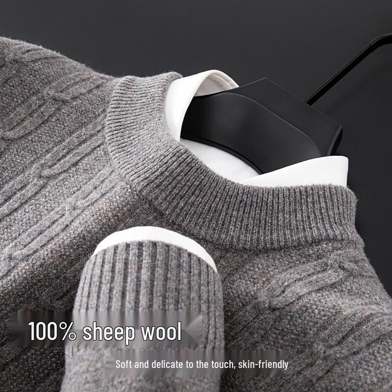 Hengyuanxiang Men's Thickened Cable Knit Jacquard Wool Sweater