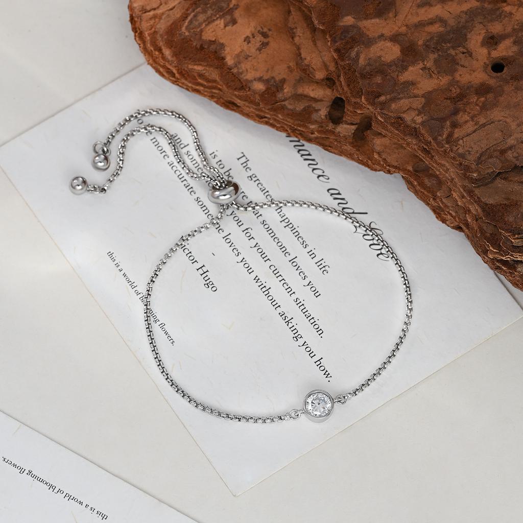 2025 Niche Design Crystal Bracelets for Women, Adjustable CZ Zirconia Tennis Bracelet with Circle Charm, Sliding Chain