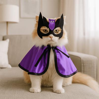 Verstellbares Hunde-Halloween-Kostüm Cartoon Dekorative Haustier-Zaubererumhang mit Gesichtsmaske Fledermaus Hund Zaubererumhang Haustier-Cosplay-Event