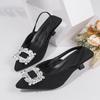 Baotou Sandals Women's 2026 New Summer Rhinestone Square Buckle Fairy Wind Back Empty French Stiletto High Heel Pointed Single Shoes
