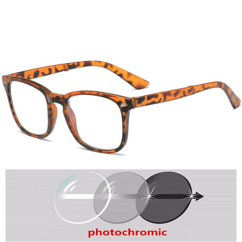 Folding Photochromic Glasses Retro Gray Square Prescription Eyewear Diopter 0 To -6 0 for Nearsighted