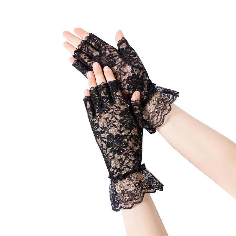 Lace Half-Finger Gloves for Women - Cycling, Sun Protection, Touch Screen, Bridal & Driving