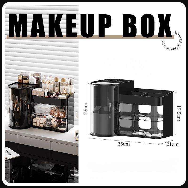 Desktop Cosmetics Storage Box Organizer Rotating Dust-proof Makeup Brush Holder Light Luxury Compartment Lipstick Storage Holder чёрный