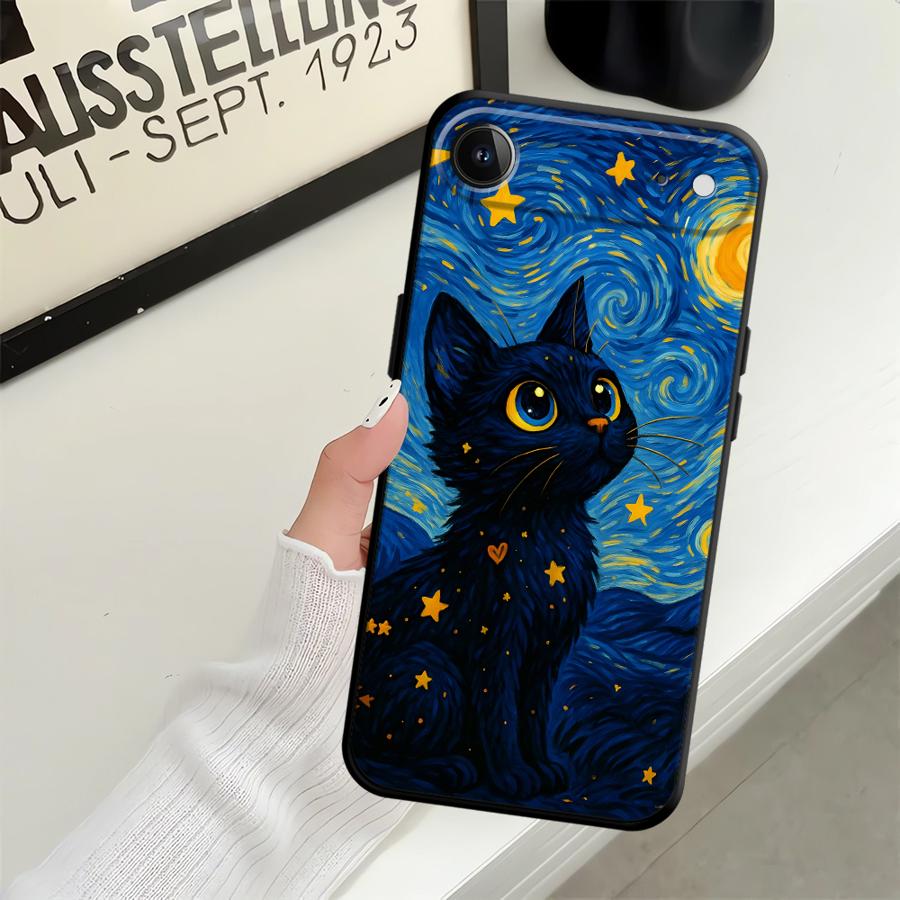 Case for Apple iPhone 17 Pro Max Air 11 15 Pro 7 8 16 12 XR XS MAX 13 14 Funda Phone Cover Rotating Starry Sky Cat