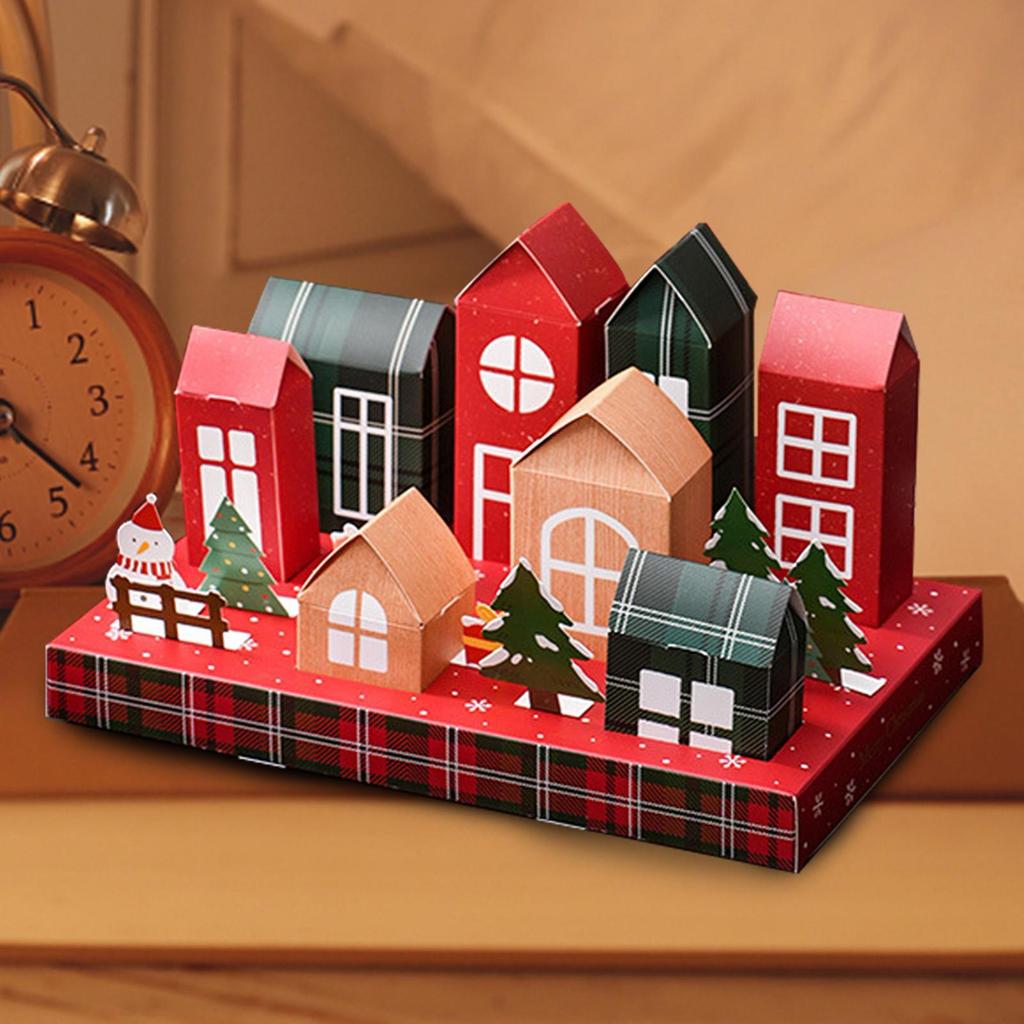 2025 Christmas house packaging boxes 8box/bag Countdown to Christmas Cardboard Treasure Boxes for Storing Candy Nougat, Cookie