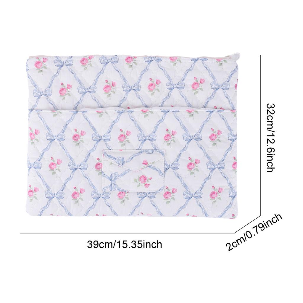 Flower Printed Computer Sleeve Bag Puffy Laptop Carrying Case Tablet Protective Cover Cute Clutch Purse for 11-15 Inch Laptop