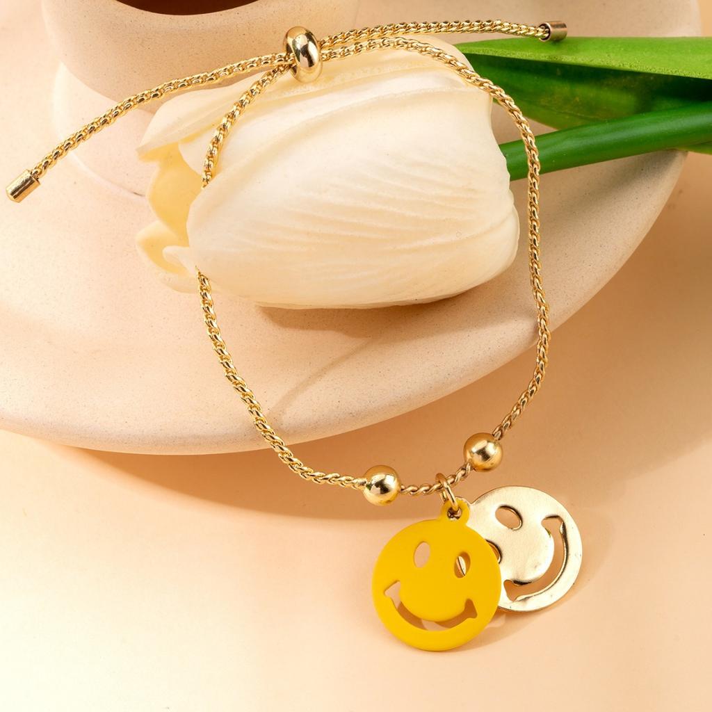 New summer cute cartoon double-layer smiley face temperament Jane girlfriend adjustable less bracelet