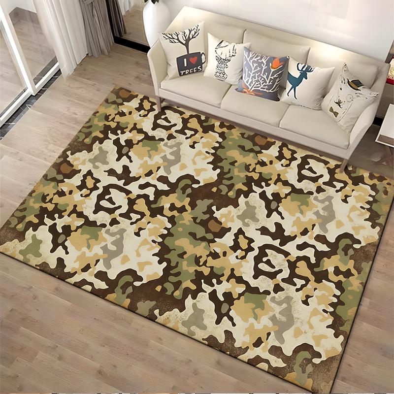 Modern Camouflage Pattern Rug, Green Brown Yellow Home Decor Carpet Suitable for use as an anti-slip for living room bedroom sofas