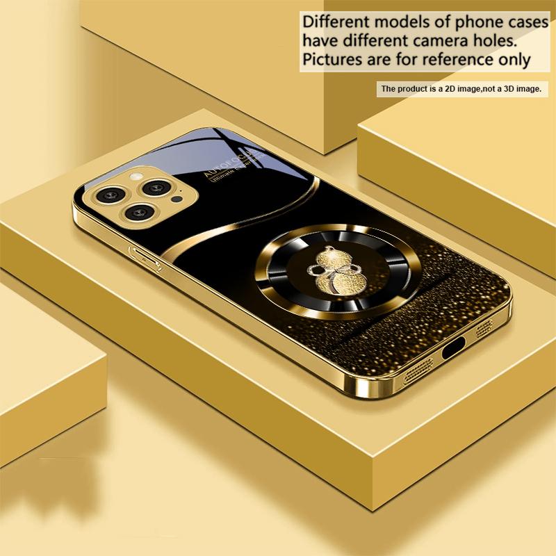Goldene Glückskürbis Hülle für iPhone 16 16Pro Max 15 Pro 14 13 Plus 12 Mini 11Pro Max XS Max XR Goldene gehärtete Glas Handyhülle