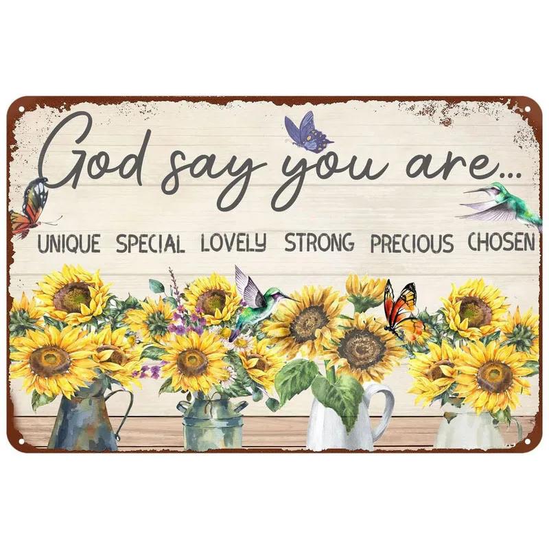 Sunflowers Metal Tin Signs You Are My Sunshine Wall Art Posters Plaque Vintage Iron Painting Decoration for Home Cafe Club Ba