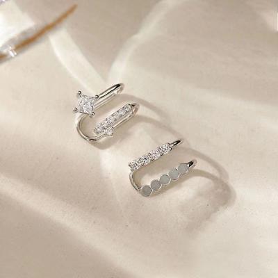 925 Sterling Silver Asymmetric Non-Piercing Ear Clips for Women Zircon Ear Cuff Clip Without Piercing Jewerly