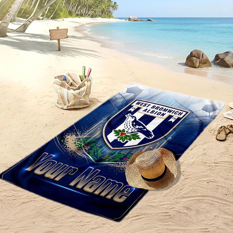 West Bromwich Albion FC Personalized Printed Beach Towel Soccer Logo Support Custom Name Text Absorbent Towel For Sport Travel Special Gift