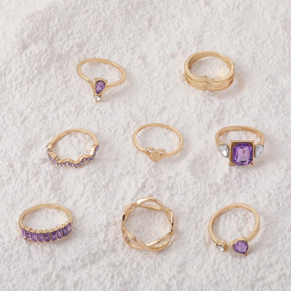 Gold Ring, Fashionable Love Cross-Point Diamond 8-Piece Set, Ring And Jewelry.