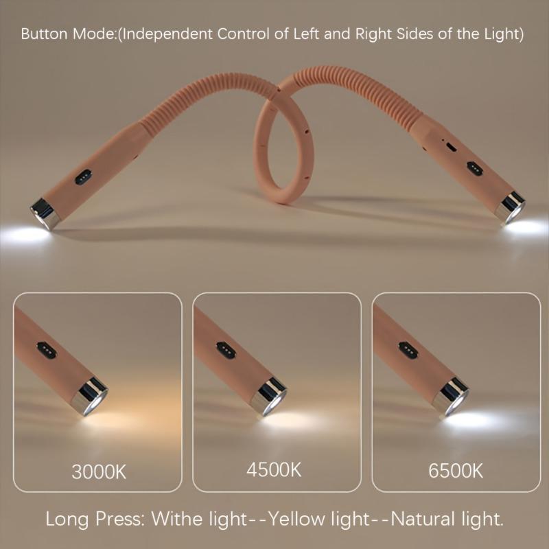 1PC Multi-function Neck-mounted Reading Light with 3 Brightness and Color Modes - Supports USB Charging, Adjustable Telescopic Arm