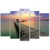 Five Piece Picture Canvas Print Footbridge Lake Sky Purple