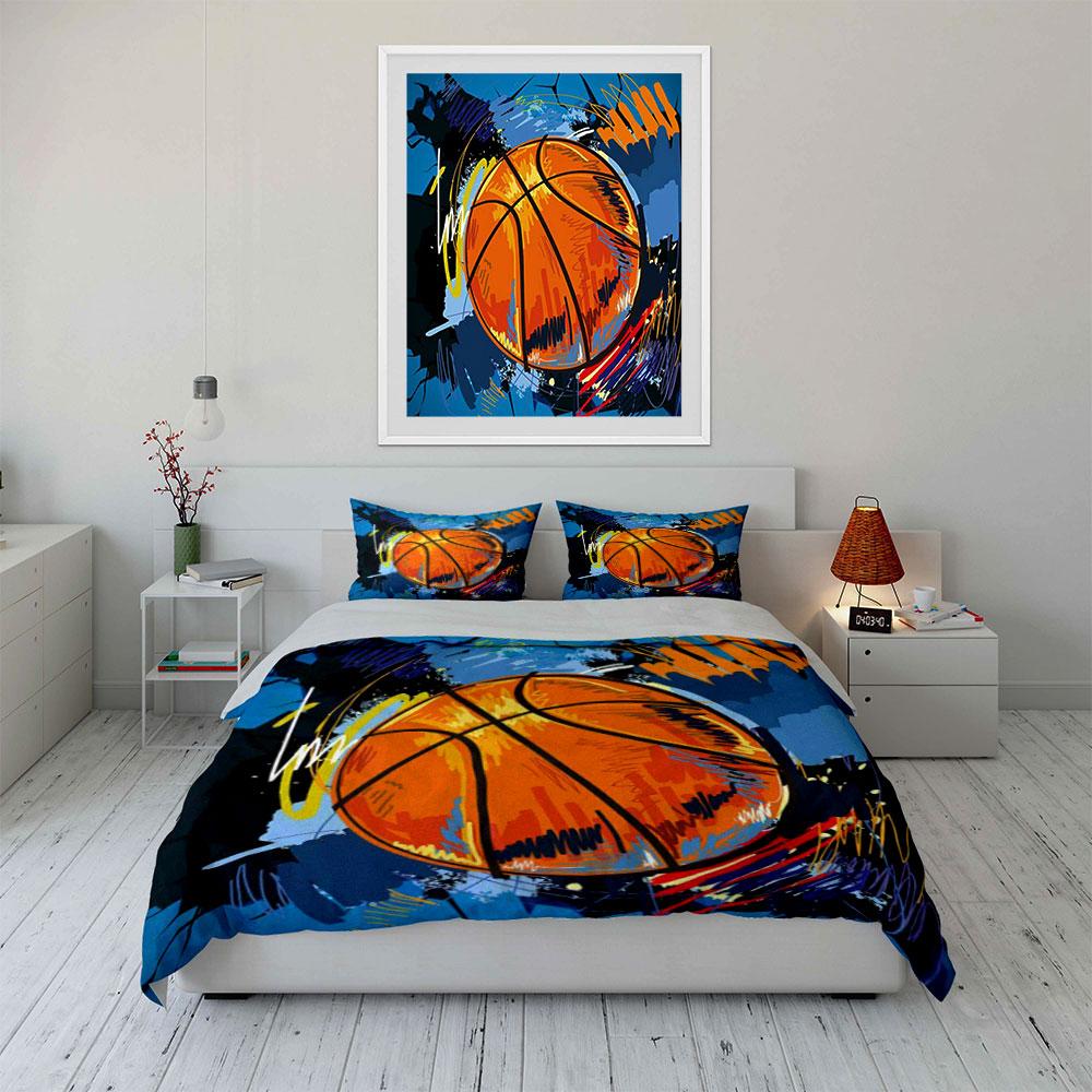 Basketball Abstrakte Kunst Set Mehrere Größen Kinder- und Schlafzimmer für Erwachsene Exquisites 3-teiliges Bettwäsche-Set, Geschenk