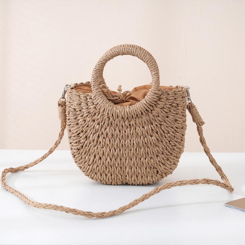 New paper rope fashionable versatile portable crossbody small round bucket hand-woven shoulder women's bag woven bag
