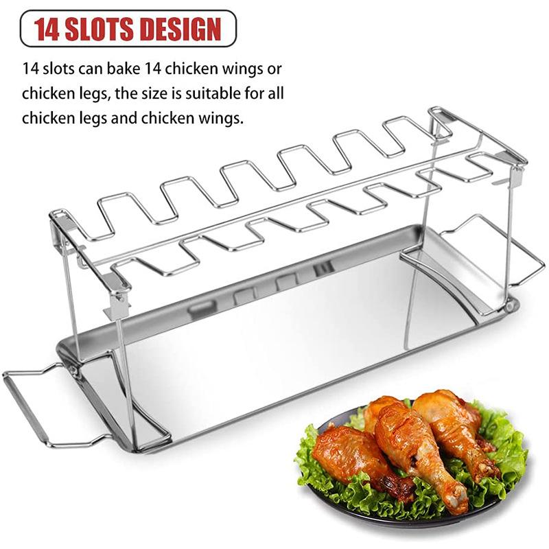 Stainless Steel Portable BBQ Chicken Leg Roasting Rack with Base