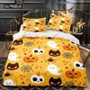 Halloween King Queen Duvet Cover Kawaii Cartoon Skull Bedding Set Kids Boys Orange Pumpkin Skeleton 2/3pcs Polyester Quilt Cover