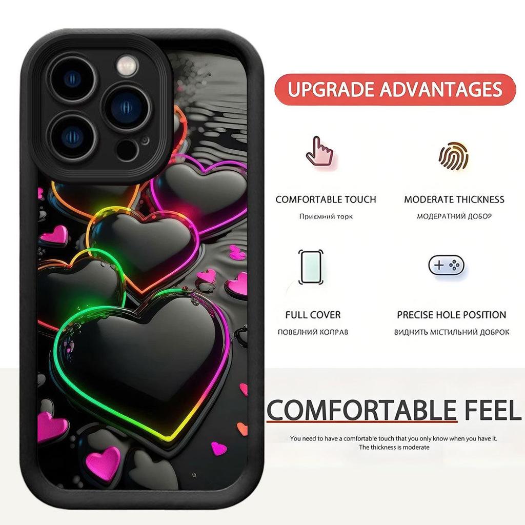 Nuova Cover Nera a Forma di Cuore Scanalato per iPhone 14/15/16/17 Pro Max - Protezione Elegante