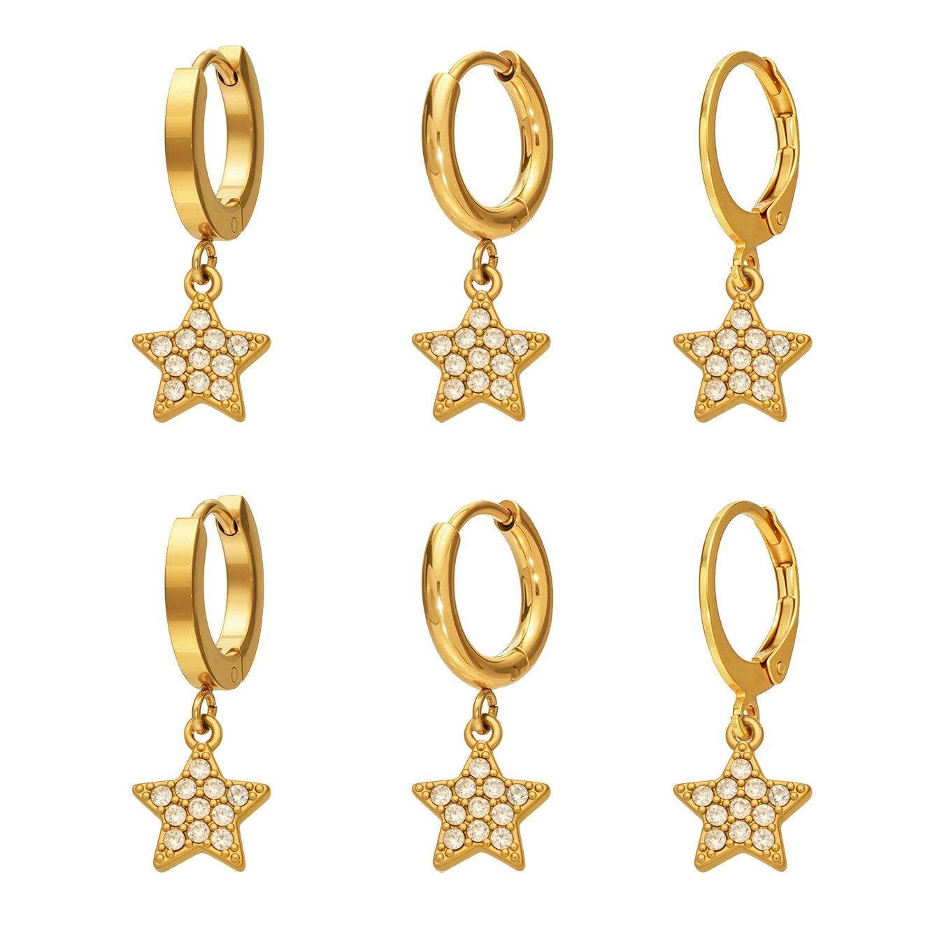 

Pendientes de aro con estrella chapados en oro de 18 quilates, estilo minimalista y elegante