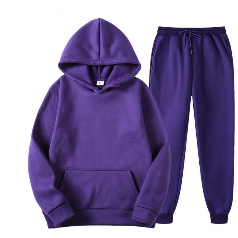 2026 Men's Solid Color Hooded Sweatshirt Sports Two-Piece Set - Spring and Autumn Style