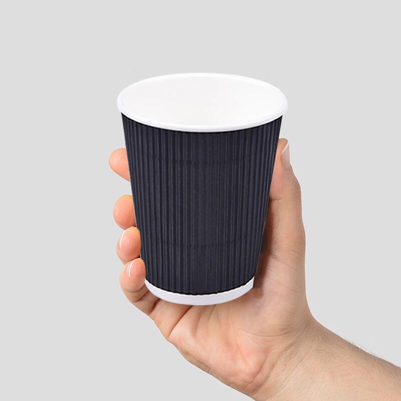 Pabei Black Vertical Corrugated Disposable Coffee Cup with Lid