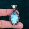 Larimar Copper Pendant Copper Wire Wrapped Jewelry Original Gemstone Jewelry Rainbow Moonstone Pendant Handmade Oval Pendant Gift for Wife