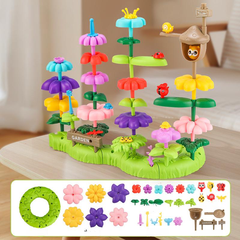 Pädagogische und sich ständig verändernde Gartenbausteine für Kinder DIY Großteil-Illustrationsspielzeug Blumen Blumengesteck Geschenke