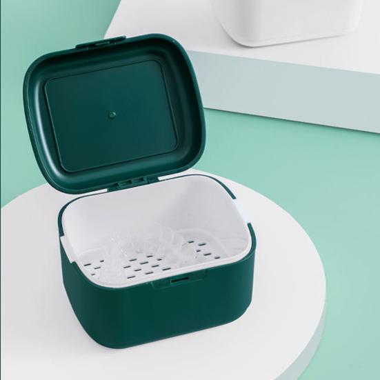 Almacenamiento de tirantes compacto multiusos tapa con hebilla caja de baño para dentadura retenedor de taza caja de limpieza ortodoncia