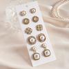 Ten-piece set of silver needle diamond imitation pearl geometric square round stud earrings retro light luxury earrings