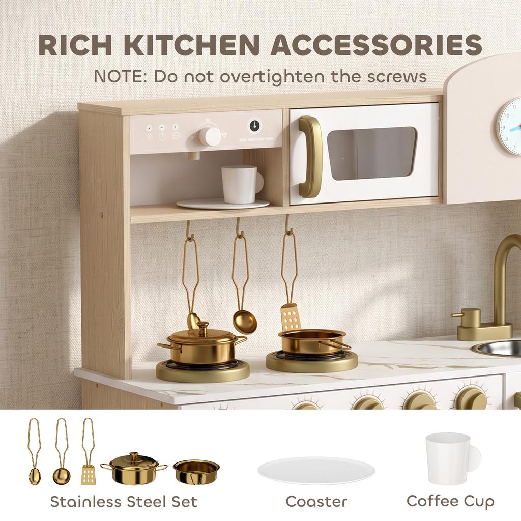 Children's Wooden Kitchen with Stainless Steel Utensils