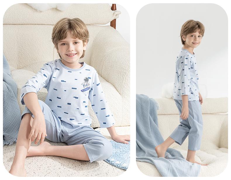 Yingbolun Spring/Summer Boys' Seven Sleeve Cotton Air Conditioner Set