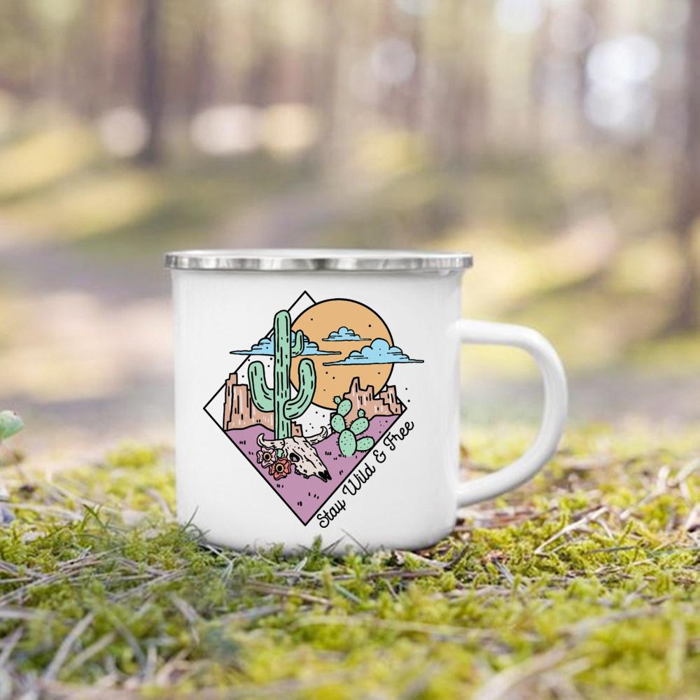 And So The Adventure Begind Printed Mug Campfire Party Beer Coffee Mugs Camping Enamel Cup Mountain Handle Cups Gifts for Camper