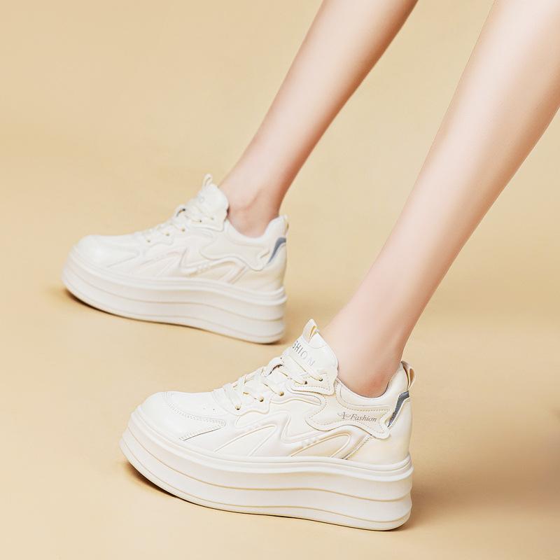 Wedge Sneakers With Lace Up Design Round Toe Non Slip Thick Sole Casual Daily Walking Shoes Available In Black Red White Laces F