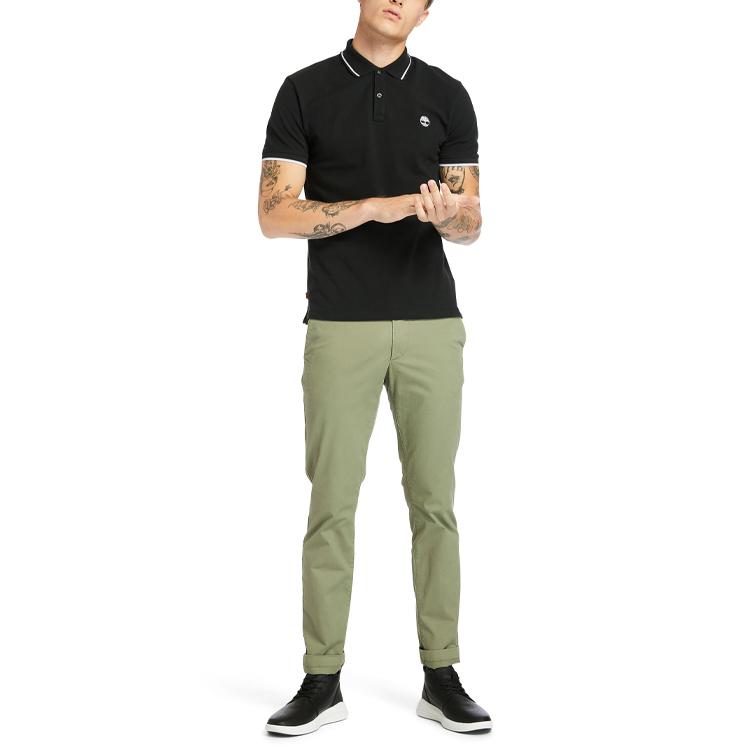 Timberland Tree Embroidered Logo Casual Short Sleeve Polo Shirt Men polo shirts Black A2EH3-001