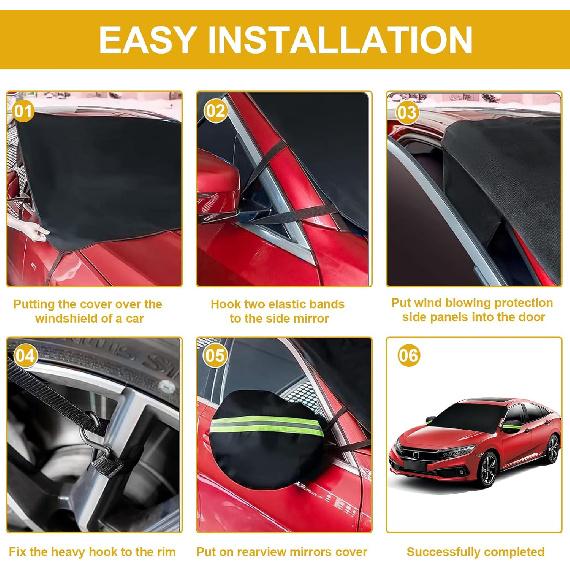 Car Windshield Cover for Ice and Snow, Frost Removal Wiper Protector, All Weather Waterproof Sunshade Snow Cover with Side Mirrors Cover Fits Most