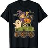 Funny Halloween Graphic Tee Skeleton Witch Ghost Monster Truck Print Casual Round Neck T-Shirt for Men