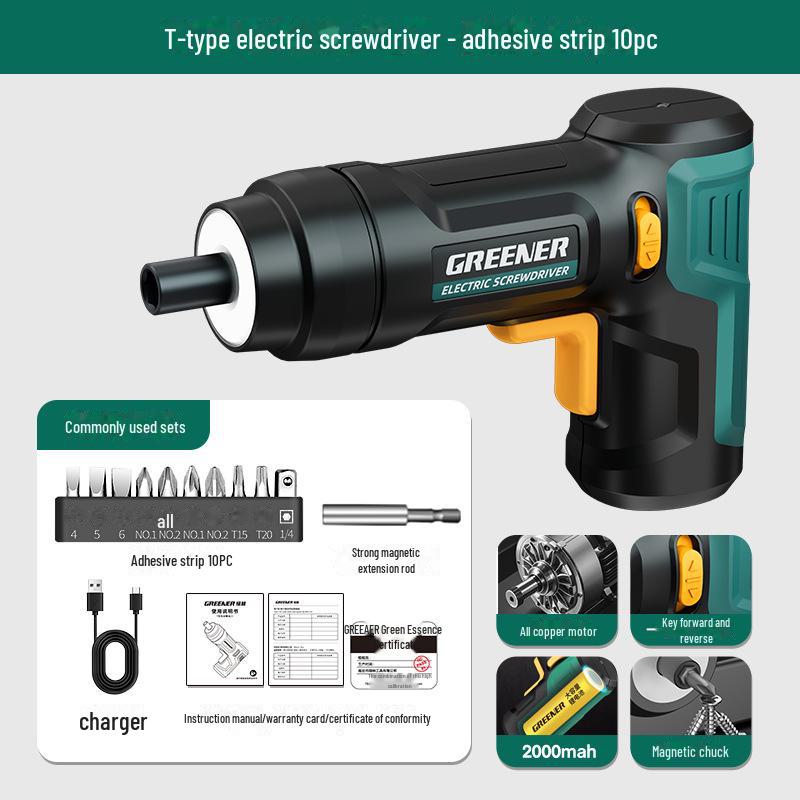 Set șurubelniță electrică reîncărcabilă tip T Green Forest & set de găurit