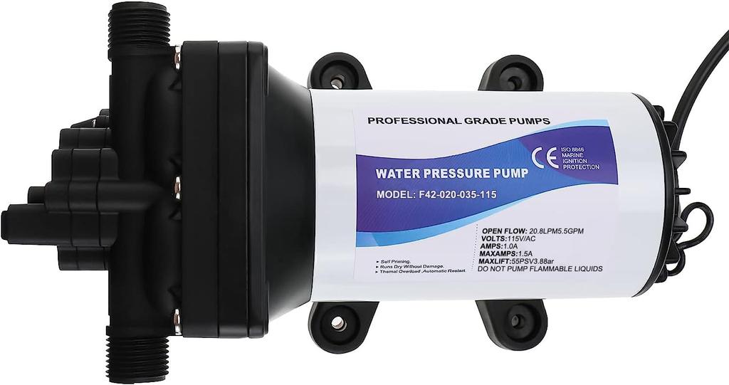 Amarine Made Water Supply and Drain Pump, Diaphragm Water Pump, Max 55 PSI 20.8 L/min, Suitable for Kitchen, Bathroom, RV, Boat, Garden, Home, Etc.