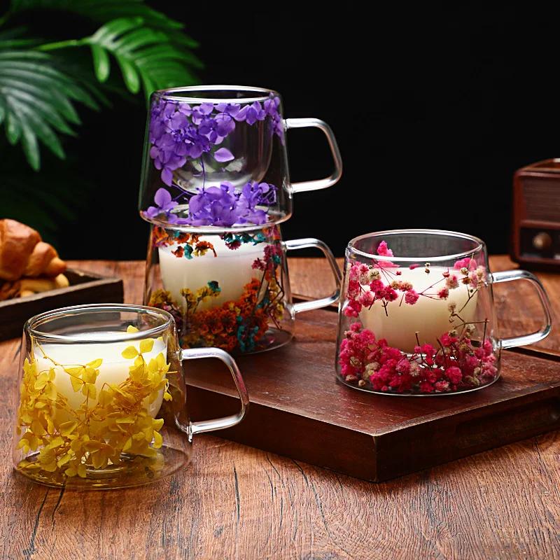 200ML Double-layer Glass Transparent Dried Flower Glass Coffee Milk Cup Creative Gift Thermal Insulation Water Cup
