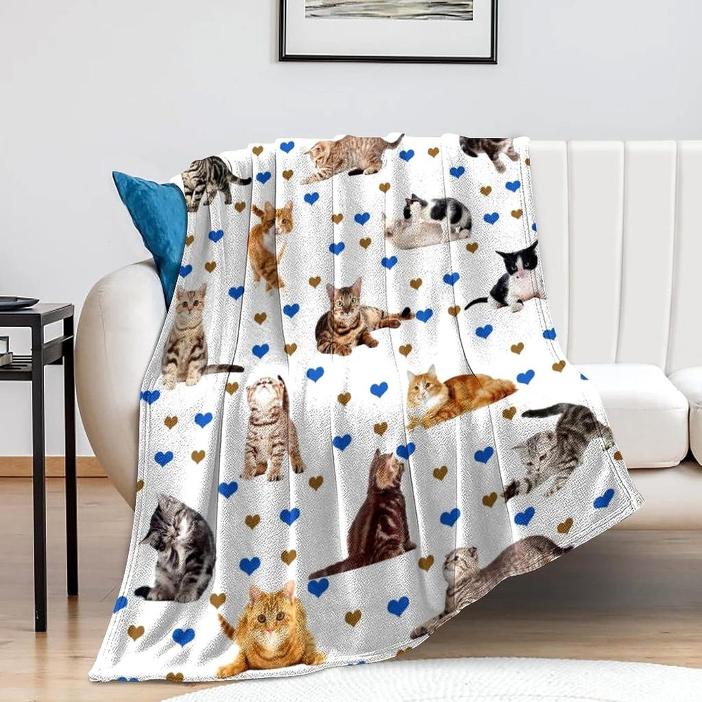 Cat Flower Digital-printed Polyester Bedroom Velvet Flannel Soft Sofa Cover Blanket Fleece Soft Sofa Cover Blankets for Beds
