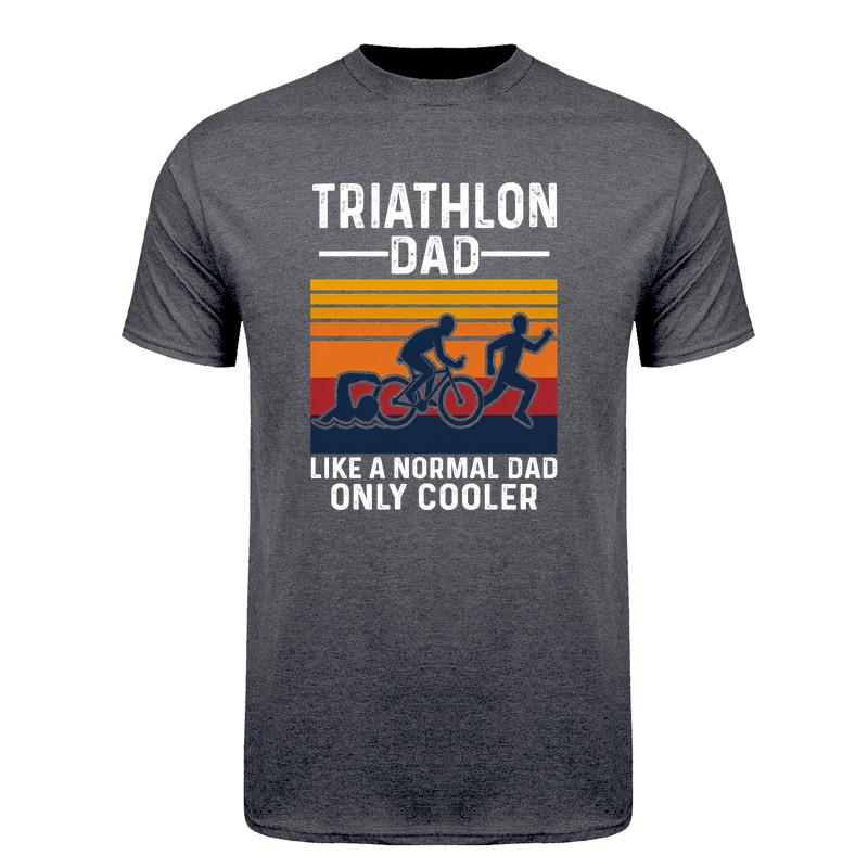 Triathlon Dad T Shirt Unisex Vintage Sports Graphic Tee Swimming Cycling Running Gift For Dad Father Day Casual Shirt DA