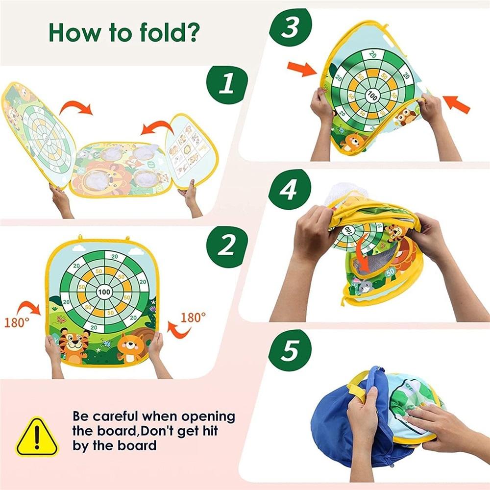 3 In 1 Throwing Bean Bag Game Toy, Lion Forest Theme Collapsible Cornhole Game, Safety Darts And Tic Tac Toe For Indoor And Outdoor Garden Parties