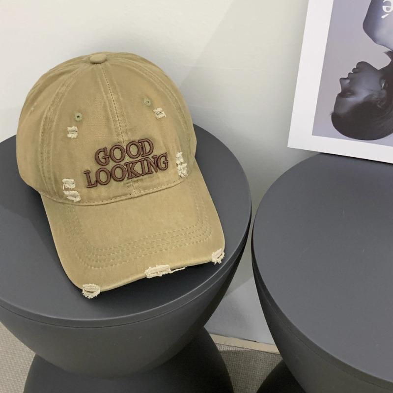 Hole letter embroidery washed baseball cap for men and women, spring and autumn outdoor face small new fashion cap